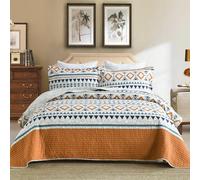 SahSahCasa Quilt Queen Size, 100% Cotton Boho Quilt, Queen Quilt Bedding Set Bedspreads, Bohemian Lightweight Striped Geometric Quilts Bedspread for Queen Bed, for All Season, Orange, 3 Pieces