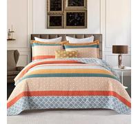 SahSahCasa Quilt Queen Size, Queen Quilt Set, 100% Cotton Queen Quilt Bedding Set Bedspreads Boho, Bohemian Reversible Lightweight Floral Patchwork Bed Spread for Queen Bed, Green/Orange, 3Pcs