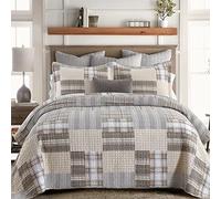 SahSahCasa Quilt Queen Size, Queen Quilt Set, 100% Cotton Queen Quilt Bedding Set Bedspreads, Farmhouse Patchwork Reversible Plaid Lightweight Quilts Bedspread for Queen Bed, Beige/Grey/Tan