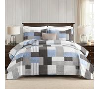SahSahCasa Quilt Queen Size, Queen Quilt Set, 100% Cotton Queen Quilted Bedding Set Bedspreads, Farmhouse Patchwork Quilts, Plaid Reversible Lightweight Rustic Comforter, Taupe Blue White, 3Pcs