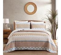 SahSahCasa Quilt Queen Size, Queen Quilt Set, 100% Cotton Floral Quilt, Queen Quilt Bedding Set Bedspreads, Patchwork Reversible Lightweight Comforter Bed Spread for All Season, Brown/Gray, 3 Pieces