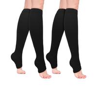 Sahunfri 2 Pairs Open Toe Compression Socks Women Men, 20-30 mmHg Flight Compression Socks for Women, Toeless Pressure Socks for Calf Support (UK, Alpha, S, M, Regular, Regular, Black)