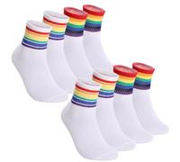 Sahunfri 4 Pairs Rainbow Socks, Unisex Comfortable Pride Socks with Reinforced Heel, Pride Gift for Men Women, Celebration Support, Casual Wear (UK, Alpha, One Size, Regular, Regular, White)