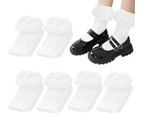 Sahunfri 6 Pairs Girls White School Ankle Socks with Double Lace Trim & Flower Cuff for Uniforms Summer (UK, Age, 3 Years, 5 Years, Regular, White)