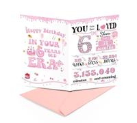 Sahunfri 6th Birthday Card Girl, 5x7 Inches Birthday Greeting Cards with Pink Envelope, Birthday Gift for Sisters, Nieces, Friends & Daughters