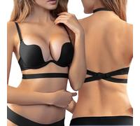 Sahunfri Backless Bras for Women, Deep U Low Back Halter Bra with Multiway Straps - Seamless Non Wired Breathable Fabric Bra for Women (UK, Cup & Band, XL, C, 36, Regular, Regular, Black)