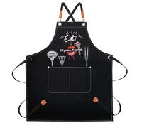 Sahunfri Canvas Work Aprons for Men with Pockets Funny Black BBQ Aprons - Adjustable Strapand Waterproof Kitchen Chef Apron Funny Gifts for Son Husband Friend