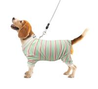 Sahunfri Dog Pyjamas for Medium Small Dogs,Warm Soft Cat Jumpers inside Sleeping,Dog Onesie Cloths with Leash D-Ring (Green, L)