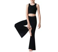 Sahunfri Girls Flared Leggings, Breathable Ribbed School Trousers Elasticated Waist, Strtetch Flared Leggings Kids Girls for Daily Wear, Dance (UK, Age, 3 Years, 4 Years, Regular, Standard, Black)