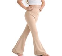 Sahunfri Girls Flared Leggings High Waisted Tummy Control Yoga Pants for Kids, Breathable Stretchy School Trousers Suitable for Dance (UK, Age, 5 Years, 6 Years, Regular, Khaki)