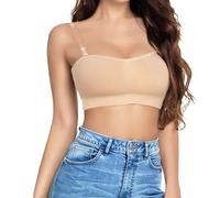 Sahunfri Strapless Bra, Backless Strapless Bras with Transparent Straps, Anti-Slip Strips, Non Wired, Stretchy Strapless Bras for Women (UK, Alpha, XXL, Regular, Regular, Standard, Skin-Toned)