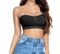 Sahunfri Strapless Bra, Backless Strapless Bras with Transparent Straps, Anti-Slip Strips, Non Wired, Stretchy Strapless Bras for Women (UK, Alpha, L, Regular, Regular, Standard, Black)