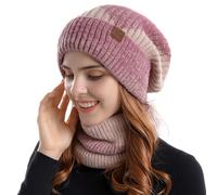Sahunfri Women's Hat and Scarf Set - Cozy Slouch Beanie & Winter Scarf for Ladies, Perfect for Cold Weather, Soft Acrylic Knit, Comfortable & Stylish, Gift for Women (Pink)