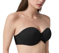Sahunfri Women's Strapless Push Up Bra with Adjustable Clear Straps,Lightweight Breathable Black Strapless Bra,Seamless Invisible Support for Daily Wear (UK, Cup & Band, C, 32, Black)
