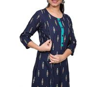 Sai Blossoms Women's Cotton A-Line Straight Maternity Feeding Kurtis With Zippers, Royal Blue, S