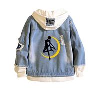 Sai-lor Moon Mens Denim Jackets, Lightweight Jacket Casual, Hoodies are Ideal Weekend Wear, tops(Blue1,2XL)