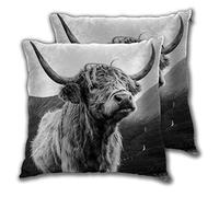 SAIAOS Cushion Cover 55x55cm,Highland Cow Cattle Monochrome Style Theme,Set of 2 Decorative Square Throw Pillow Covers for Living Room Sofa Couch Chair Bed
