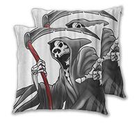 SAIAOS Cushion Cover 65x65cm,Skull The Grim Reaper Scary Horror Black Bone Cape Cartoon Cruel Dark Dead,Set of 2 Decorative Square Throw Pillow Covers for Living Room Sofa Couch Chair Bed