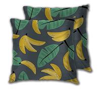 SAIAOS Cushion Cover 65x65cm,Yellow Banana And Green Banana Leaves,Set of 2 Decorative Square Throw Pillow Covers for Living Room Sofa Couch Chair Bed