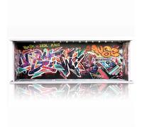 Saichotoy Display Case for Hot Wheels: Stackable Parking Garage for 1/64 Scale Matchbox Toy Car, FoamBoard Storage for Monster Trucks with LED Light and Acrylic Cover, Graffiti Wall