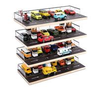 Saichotoy Parking Garage Toy Compatible with Hot Wheels, Storage for 1/64 Scale Matchbox Diecast Cars, Freestanding Display Case with 4 Levels 24 Spots Maximum 40 Cars