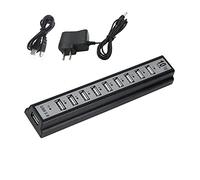 SaiDian 1Pcs 10 Port USB2.0 External Hub with Power Adapter High-Speed Expander Multi-Interface USB Hub