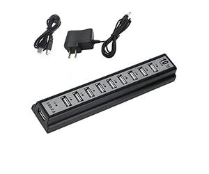 SaiDian 1Pcs 10 Port USB2.0 External Hub with Power Adapter High-Speed Expander Multi-Interface USB Hub