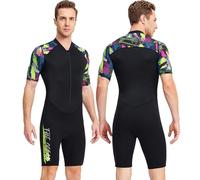 SaiDuoDuo 1.5 mm Neoprene Front Zip Wetsuit, Long Sleeve Shorty Wetsuit for Mens, UV Protection Quick Dry Sunsuit,Black,L