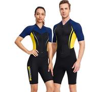 SaiDuoDuo 1.5 mm Neoprene Front Zip Wetsuit, Shorty Wetsuit for Mens Womens, UV Protection Quick Dry Sunsuit,Women Yellow,M