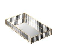 SaiDuoDuo Large Mirror Makeup Vanity Tray, Glass Perfume Cosmetic Jewelry Organizer, Rectangle Mirrored Decorative Tray for Vanity,Bathroom,Dressing Table,Gold,L