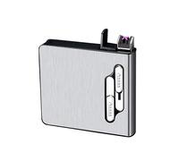 SaiDuoDuo Metal Cigarette Case, Full Pack 20 Regular Cigarettes Case Box with Electric Lighter, Automatic Ejection Box Holder,Silver