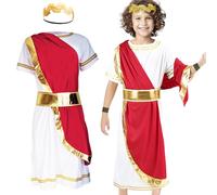 Saier tbo 5Pcs Ancient Roman Greek Costume for Boys, Greek God Long Robe with Wristband Headdress Belt for Kids Roman Deluxe Halloween Cosplay World Book Day Carnival Theme Party
