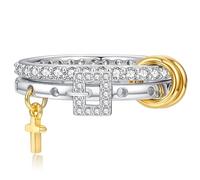 SAIERMEI Sterling Silver Interlocking Stackable Rings for Women - Silver and Gold Cross Ring Stacking Belt Buckle Cubic Zirconia Two Tone Connected Bands Stackable Jewelry, 8, Silver, Cubic Zirconia