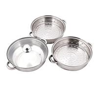 SaifFe 3 Tier Steamer Pot Set 28Cm Stockpot Stainless Steel with Glass Lid Steamer Saucepot Vegetable Seameat Steamer Metal Steamer Work for Stove