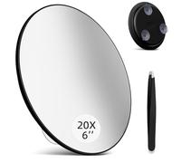 saiggnyy Large 6" 20X Magnifying Mirror with Tweezers, Travel Magnified Mirror 20x with Suction Cups, High Magnification Mirrors 20x for Detailed Make up