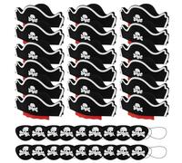 Saihisday 36 Piece Pirate Hat with Eye Patch for Pirate Party Role Play, Pirates of the Caribbean Style Classic Costume Hat Accessory, Black