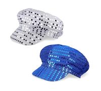 SAIIURV 2 Pack Abba Sequin Glitter Hat Cap for Women Girls, Disco Hat Cap Party Hats Flash Sequined Headwear for Adults, Abba Costume Accessories for Cosplay Festival Retro Party Hippie Disco