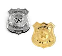 SAIIURV 2 Pack Fake Metal Police Badge with Star Decoration, Police Officer Badge Policeman Swat Badge for Kids Adult, Police Costume Accessories for Halloween Cop Swat and FBI Cosplay Party Festival
