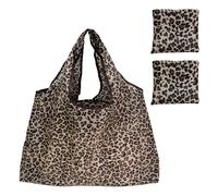 SAIIURV 2 Pack Large Reusable Foldable Shopping Tote Bag, Portable Machine Washable Grocery Cloth Storage Bags Folding into Attached Pouch for Travel Outdoor Picnic Camping (Leopard)
