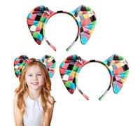 SAIIURV 2 Pack Patchwork Elephant Ears Headband for Kids Toddlers, Children Elmer Style Elephant Hair Bands Animal Fancy Dress Ears Headband, Animal Costume Accessories for Cosplay Party Festival