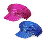 SAIIURV 2 Pack Sequin Hat Glitter Hat Cap Abba Hat for Women Girls 70s Sequin Hats, Party Hats Flash Sequined Headwear, Abba Fancy Dress, Disco Costume for Theme Party Birthday Dance (Blue, Rose red)