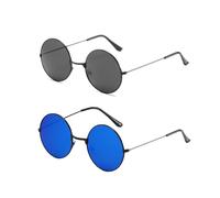 SAIIURV 2 Pairs Lennon Style Retro Round Sunglasses for Women Men, Hippie Sun Glasses Slim Metal Frame Steampunk Classic UV400 Protection Shades, Retro Accessories for Cosplay Festivals Outdoor Sports