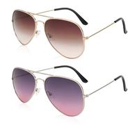 SAIIURV 2 Pairs Pilot Style Sunglasses Mens Womens, Classic Retro 80s Metal Frame with UV Protection Stylish Sunglasses For Driving Traveling Fishing Cycling (2PCS)