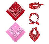 SAIIURV 2 Pcs Bandana Head Scarf for Men and Women, Headbands Handkerchief Cowboy Bib Party Face Covering Headwear, Pirate Bandana, Perfect Neck and Head Wear for Summer, Winter and Sports (Red, Pink)