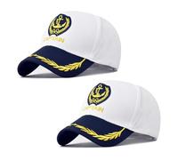 SAIIURV 2 Pcs Captain Hat, Adjustable Sailor Costume Cosplay Hat, Gold Embroidery Anchor Skippers Cap, Captain Yacht Hats, Party Hats, Navy Sailor Costume for Club Pub Party Accessory (White) (White)