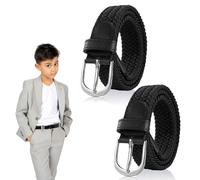 SAIIURV 2 Pcs Kids Elastic Belt, Elastic Braided Belt, No Hole Adjustable Braided Vintage Belt for Boys and Girls, Casual Stretch Woven Belts for Jeans, Shorts, Trousers, School Uniform (Black)