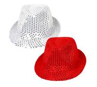 SAIIURV 2 Pcs Sequin Hat, Disco Adult Hat Cap, Hip-Hop Disco Hats Fancy Dress, Glitter Jazz Caps for Hen Party Night Jazz Dancers Gangsters Rapper Cowboy New Year's Eve Wedding Party (Silver, Red)