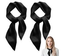 SAIIURV 2 Pieces 35" Large Square Satin Head Scarf, Satin Silk Shiny Head Neck Scarf Wrap, Head Scarves for Hair Wrapping and Sleeping at Night, Headband Bandana Hair Wraps (Black)