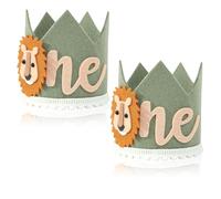 SAIIURV 2 Pieces Baby First Birthday Crown Jungle Wild One Hat 1st Birthday Hat Boy Lion Party Decorations Carnivals Children Parties Photo Booth Props (Green)