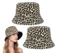 SAIIURV 2 Pieces Leopard Print Bucket Hat, Fashion Beach Sun Cap Unisex, Reversible Bucket Hat, Lightweight & Foldable Summer Sun Hats, for Daily Holidays Travel Brown